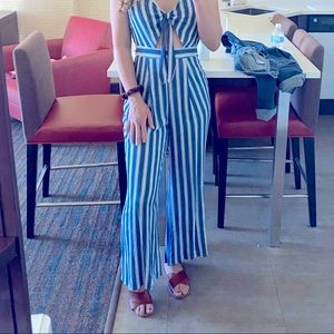 Blue and white striped pantsuit!